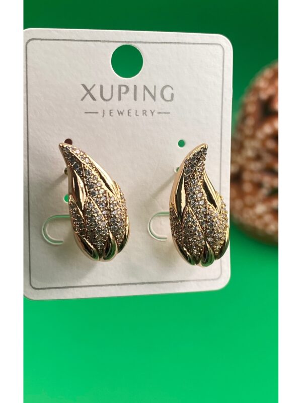 Xuping Rose Gold Yaprak Desenli Taşlı Kadın Çelik Küpe - Görsel 3