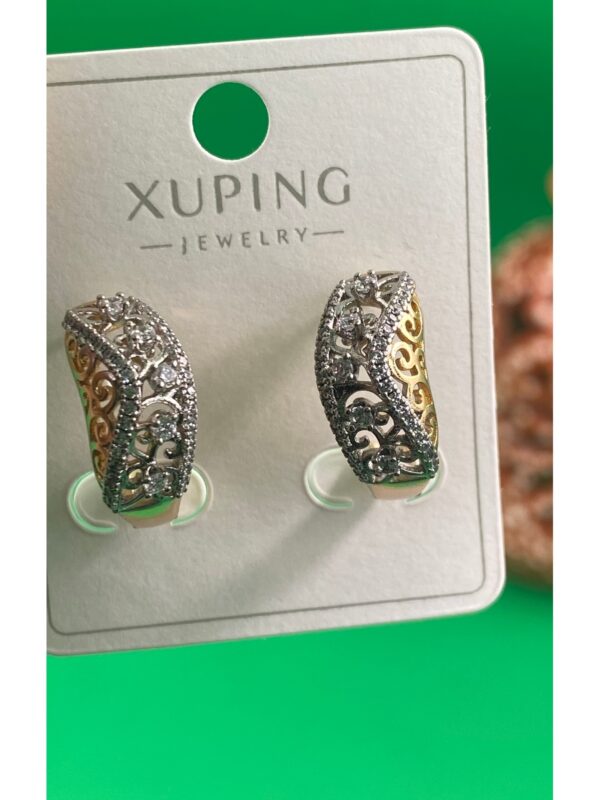 Xuping Rose Gold Oymalı Taşlı Halka Çelik Kadın Küpe - Görsel 2