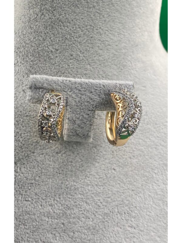 Xuping Rose Gold Oymalı Taşlı Halka Çelik Kadın Küpe - Görsel 3