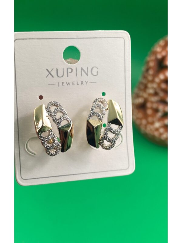 Xuping Rose Gold Zincir Desenli Zirkon Taşlı Çelik Kadın Küpe - Görsel 2