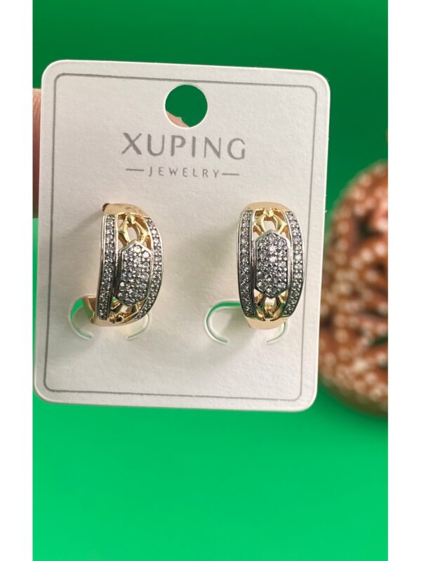 Xuping Rose Gold Orta Taşlı Çok Sıralı Taşlı Halka Küpe - Görsel 2