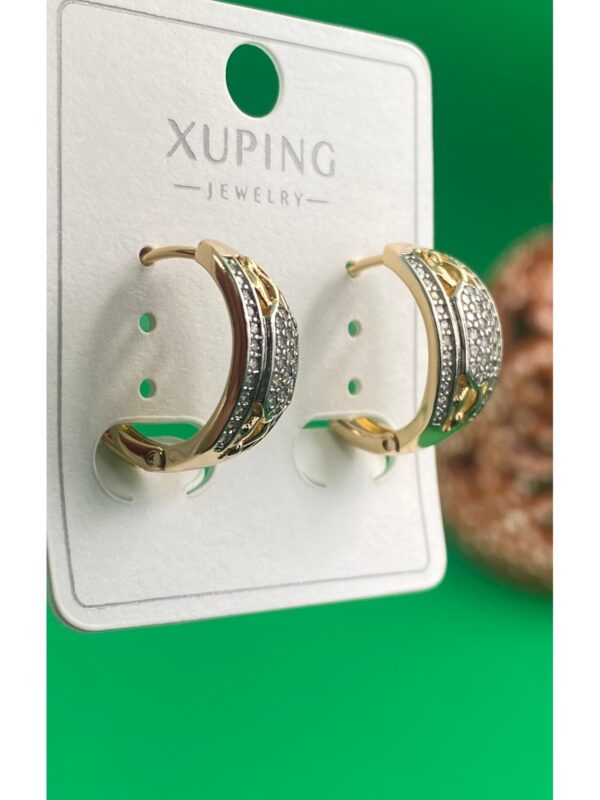 Xuping Rose Gold Orta Taşlı Çok Sıralı Taşlı Halka Küpe - Görsel 3