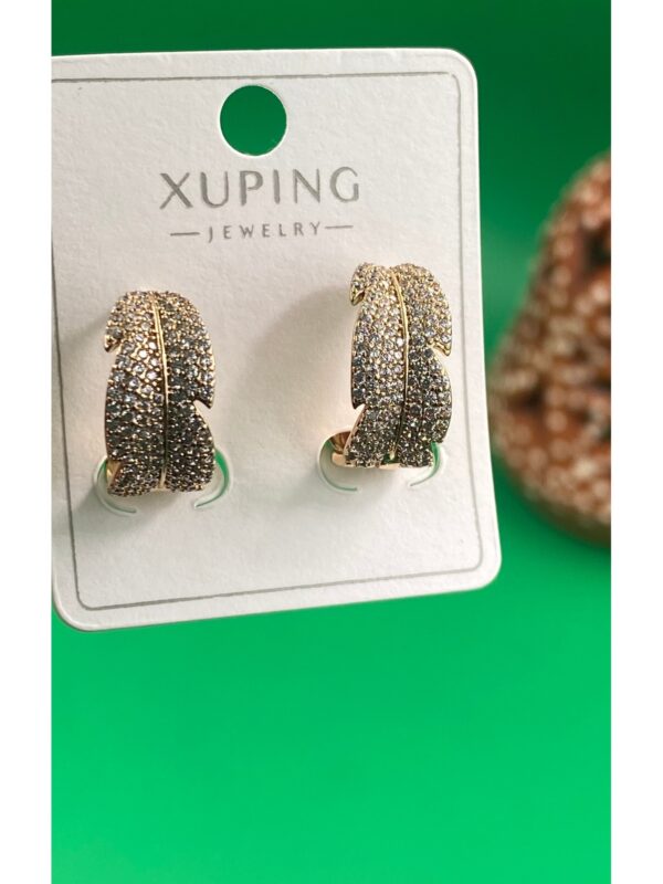 Xuping Rose Gold Yaprak Figürlü Taşlı Halka Küpe - Görsel 2
