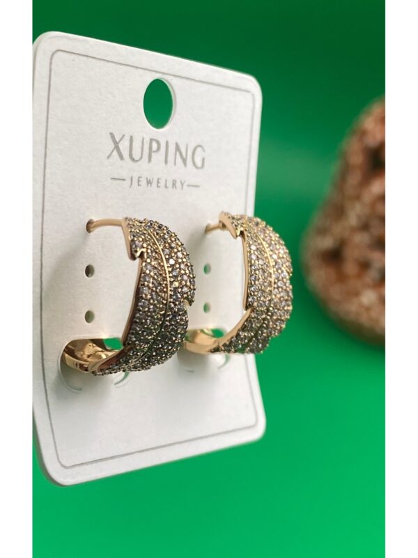 Xuping Rose Gold Yaprak Figürlü Taşlı Halka Küpe - Görsel 3