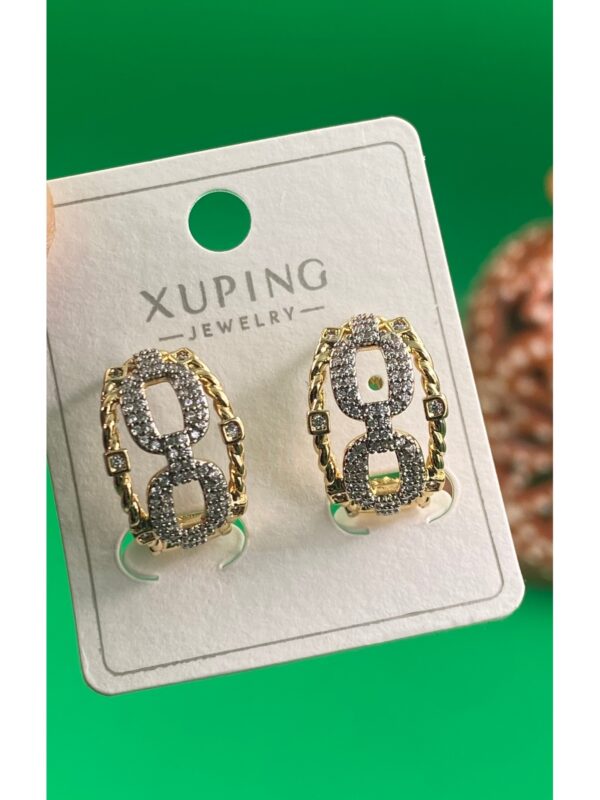 Xuping Rose Gold Oval Zincir Desenli Taşlı Kadın Çelik Küpe - Görsel 2