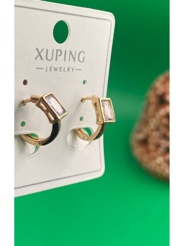 Xuping Rose Gold Dikdörtgen Baget Taşlı Çelik Kadın Küpe - Görsel 2