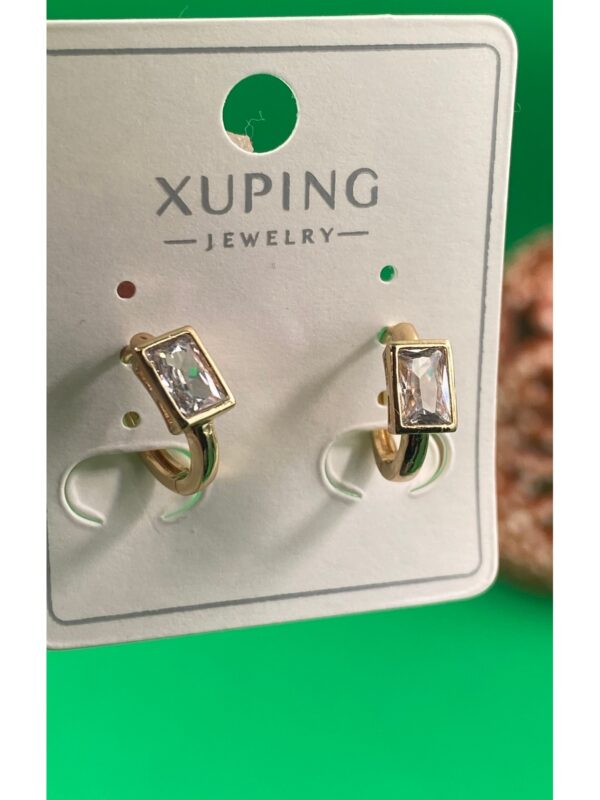 Xuping Rose Gold Dikdörtgen Baget Taşlı Çelik Kadın Küpe - Görsel 3