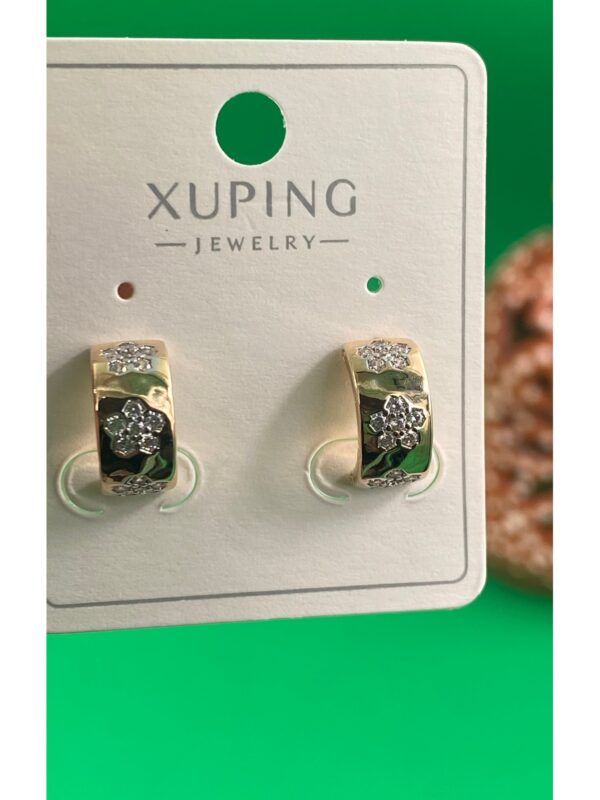 Xuping Rose Gold Yaprak Desenli Çivi Model Zirkon Taşlı Çelik Kadın Küpe - Görsel 3