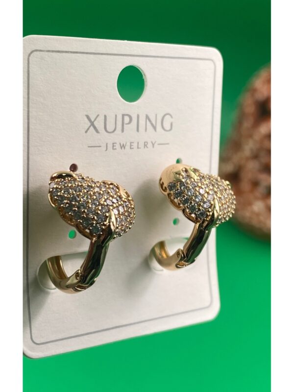 Xuping Rose Gold Zirkon Taşlı Kalpli Halka Kadın Çelik Küpe - Görsel 2