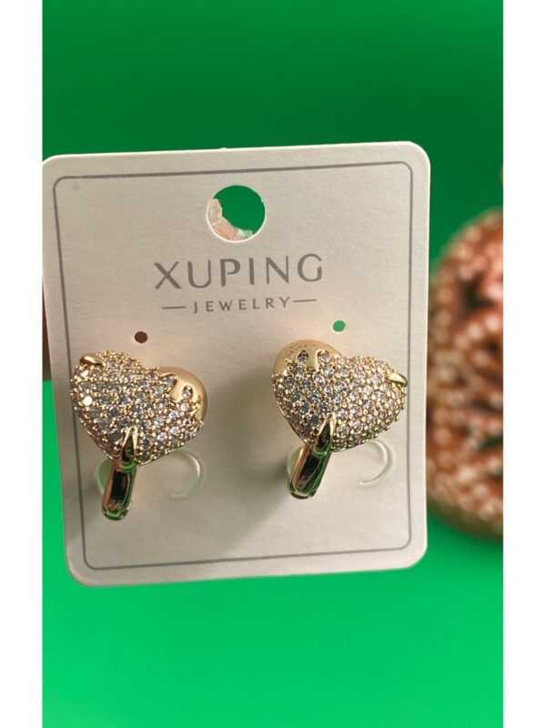 Xuping Rose Gold Zirkon Taşlı Kalpli Halka Kadın Çelik Küpe - Görsel 3