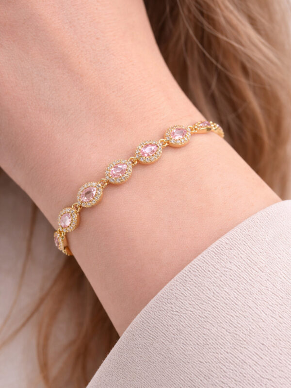 925 Ayar Gold Renk Pembe Taşlı Gümüş Kadın Bileklik