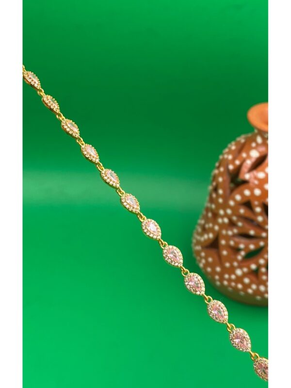 925 Ayar Gold Renk Pembe Taşlı Gümüş Kadın Bileklik - Görsel 3
