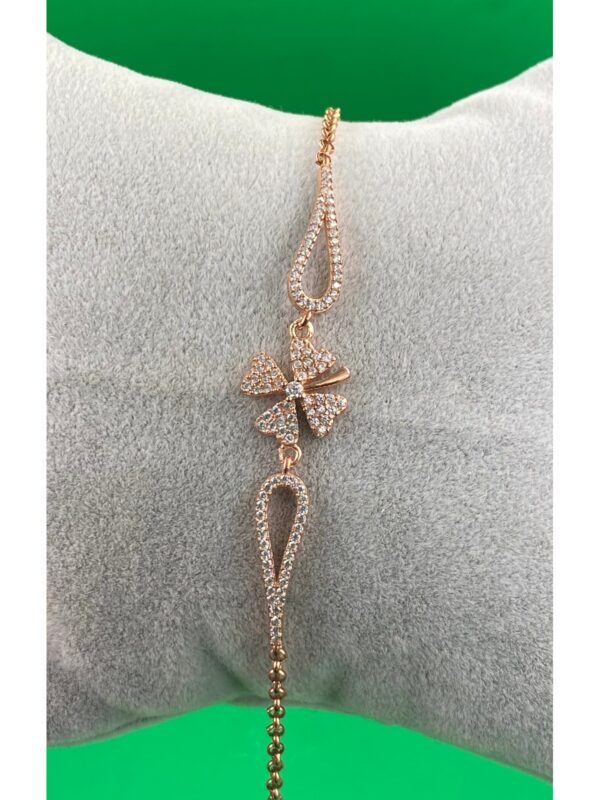 925 Ayar Zirkon Taşlı Yonca Model Rose Gold Şık Tasarım Gümüş Kadın Bileklik - Görsel 2