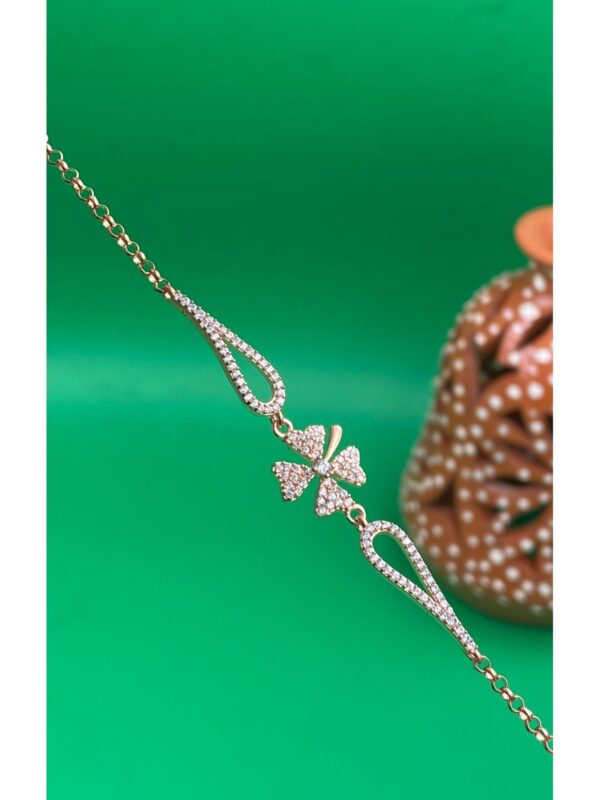 925 Ayar Zirkon Taşlı Yonca Model Rose Gold Şık Tasarım Gümüş Kadın Bileklik - Görsel 3